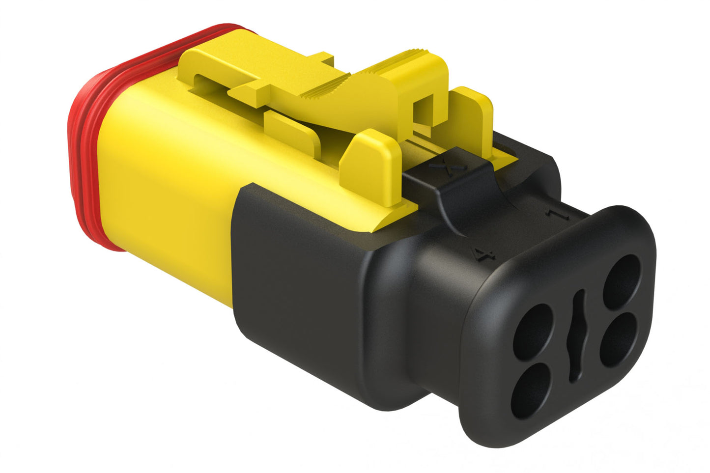 AT06-4S-SR02YEL 4-Way Plug, Female Connector with Reduced Diameter Seal (E-Seal), Strain Relief Endcap, Yellow