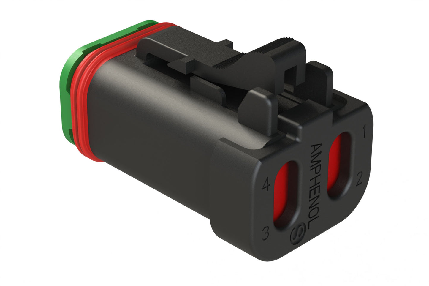 AT06-4S-SS01BLK 4-Way Plug, Female Connector with Solid Rear Grommet and Endcap, Wedgelock included, Black