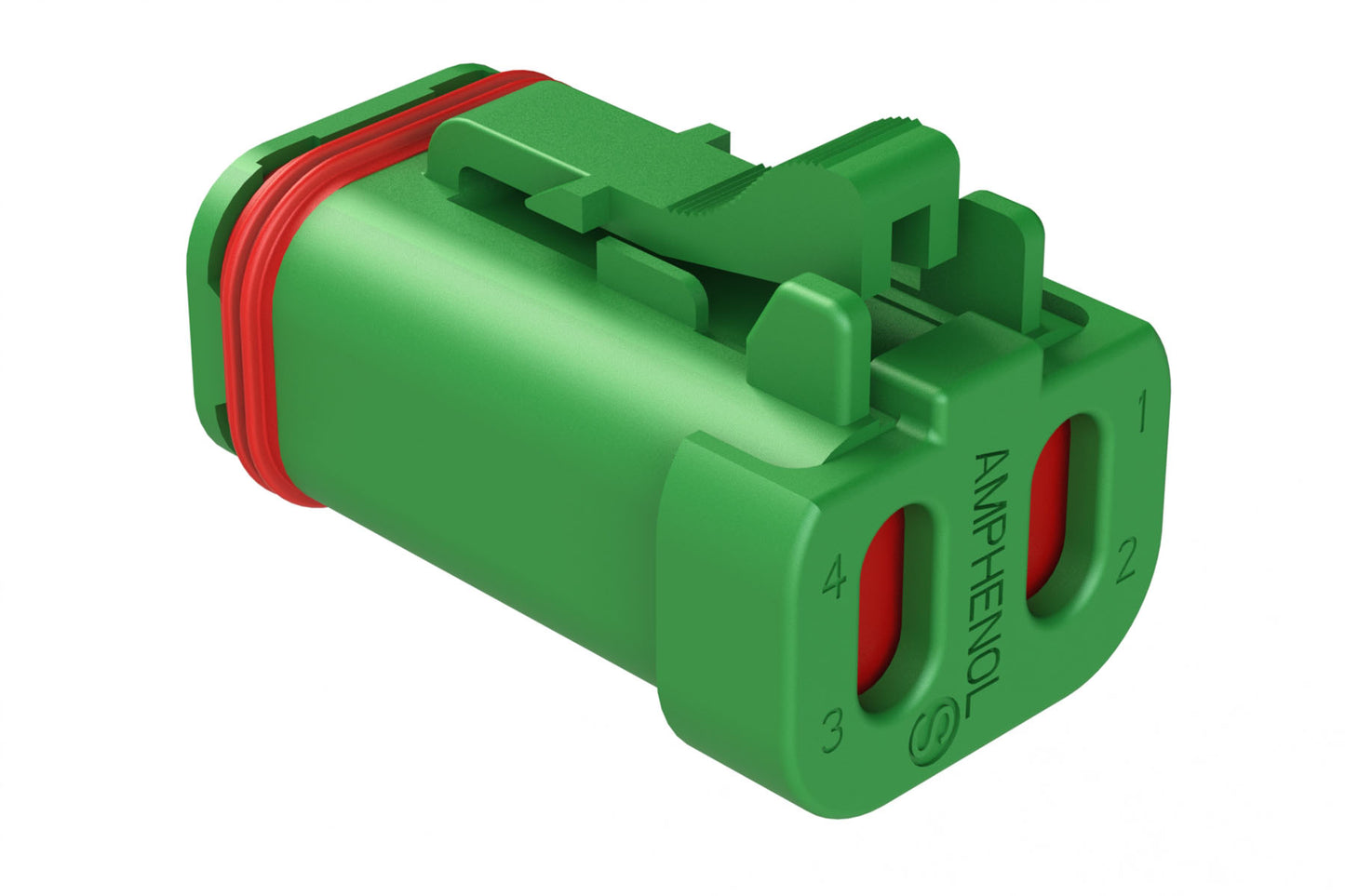 AT06-4S-SS01GRN 4-Way Plug, Female Connector with Solid Rear Grommet and Endcap, Wedgelock included, Green