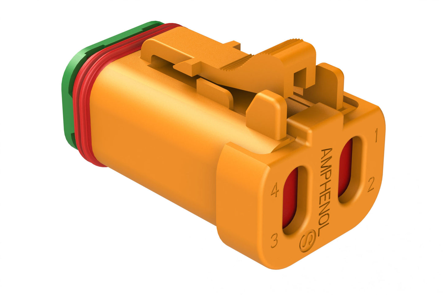 AT06-4S-SS01ORG 4-Way Plug, Female Connector with Solid Rear Grommet and Endcap, Wedgelock included, Orange