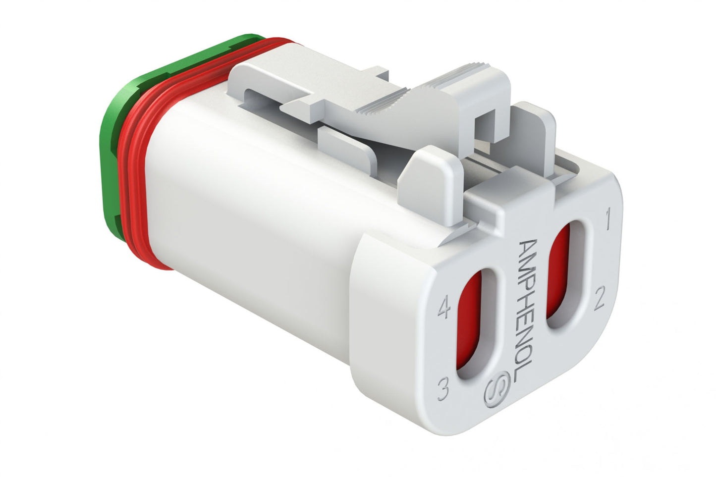 AT06-4S-SS01WHT 4-Way Plug, Female Connector with Solid Rear Grommet and Endcap, Wedgelock included, White