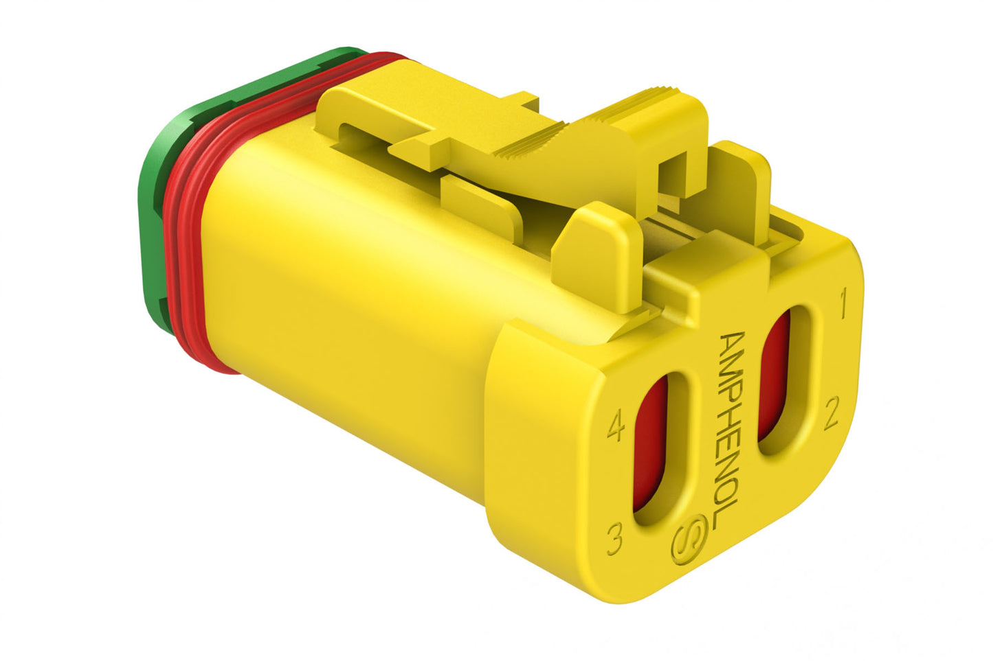 AT06-4S-SS01YEL 4-Way Plug, Female Connector with Solid Rear Grommet and Endcap, Wedgelock included, Yellow