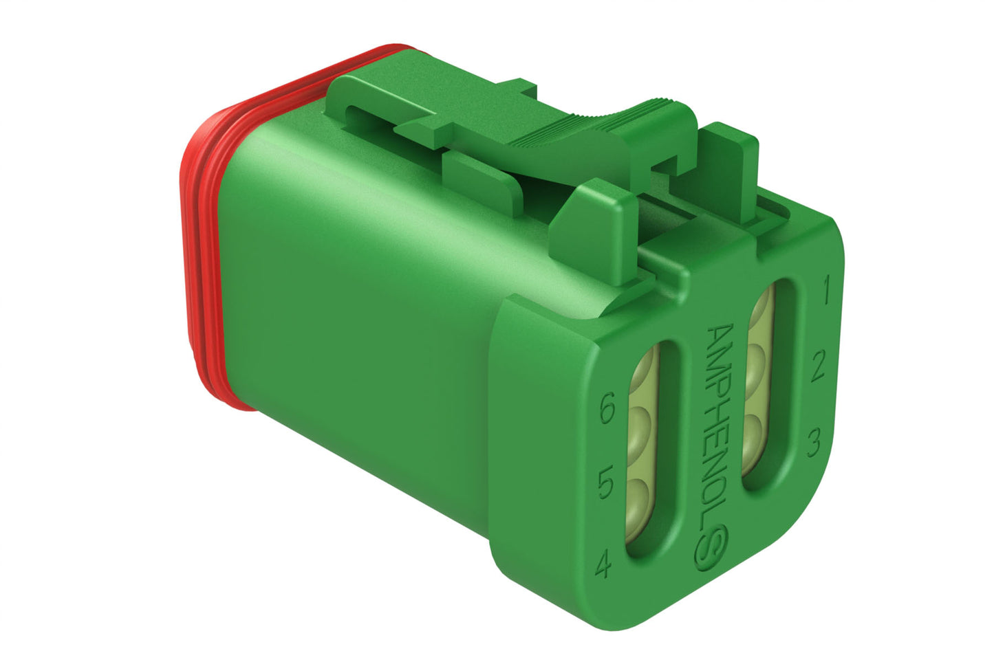 AT06-6S-MM01GRN 6-Way Plug, Female Connector with Reduced Diameter Seal (E-Seal) and End Cap, Green