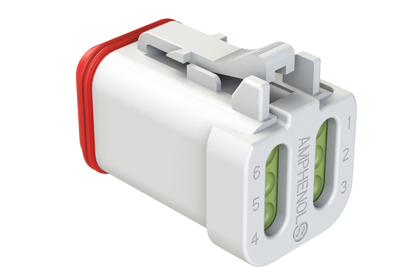 AT06-6S-MM01WHT 6-Way Plug, Female Connector with Reduced Diameter Seal (E-Seal) and End Cap, White