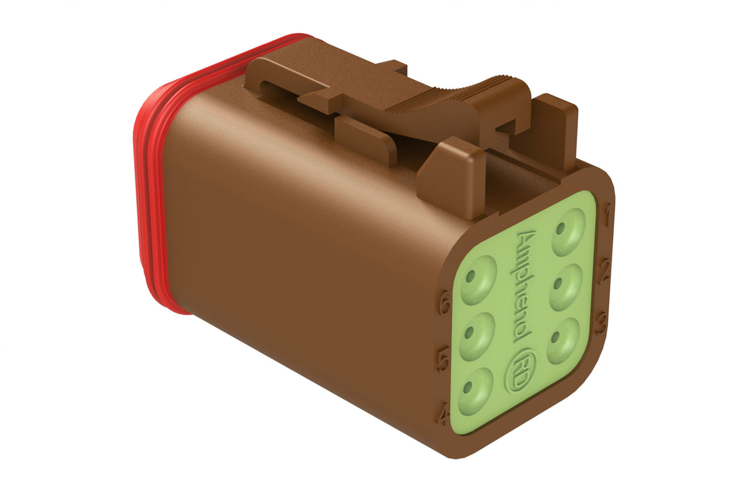 AT06-6S-RD01BRN 6-Way Plug, Black Female Connector with Reduced Diameter Seal (E-Seal), Brown