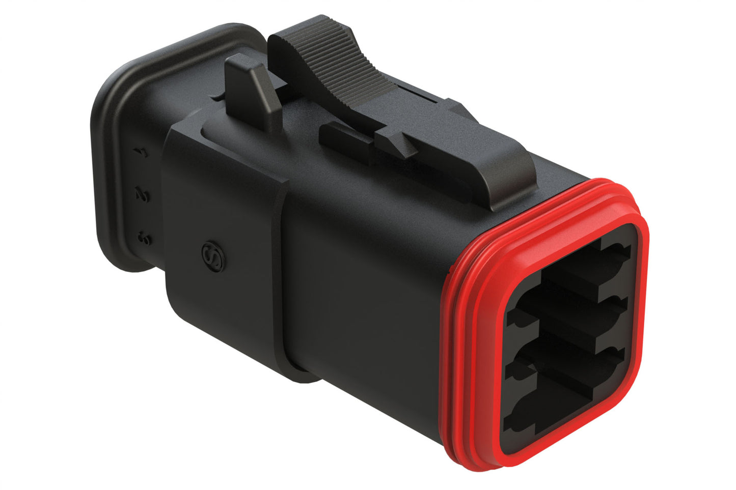 AT06-6S-SR01BLK 6-Way Plug Female Connector with Strain Relief Endcap, Standard Seal, Black. DT06-6S-EP11