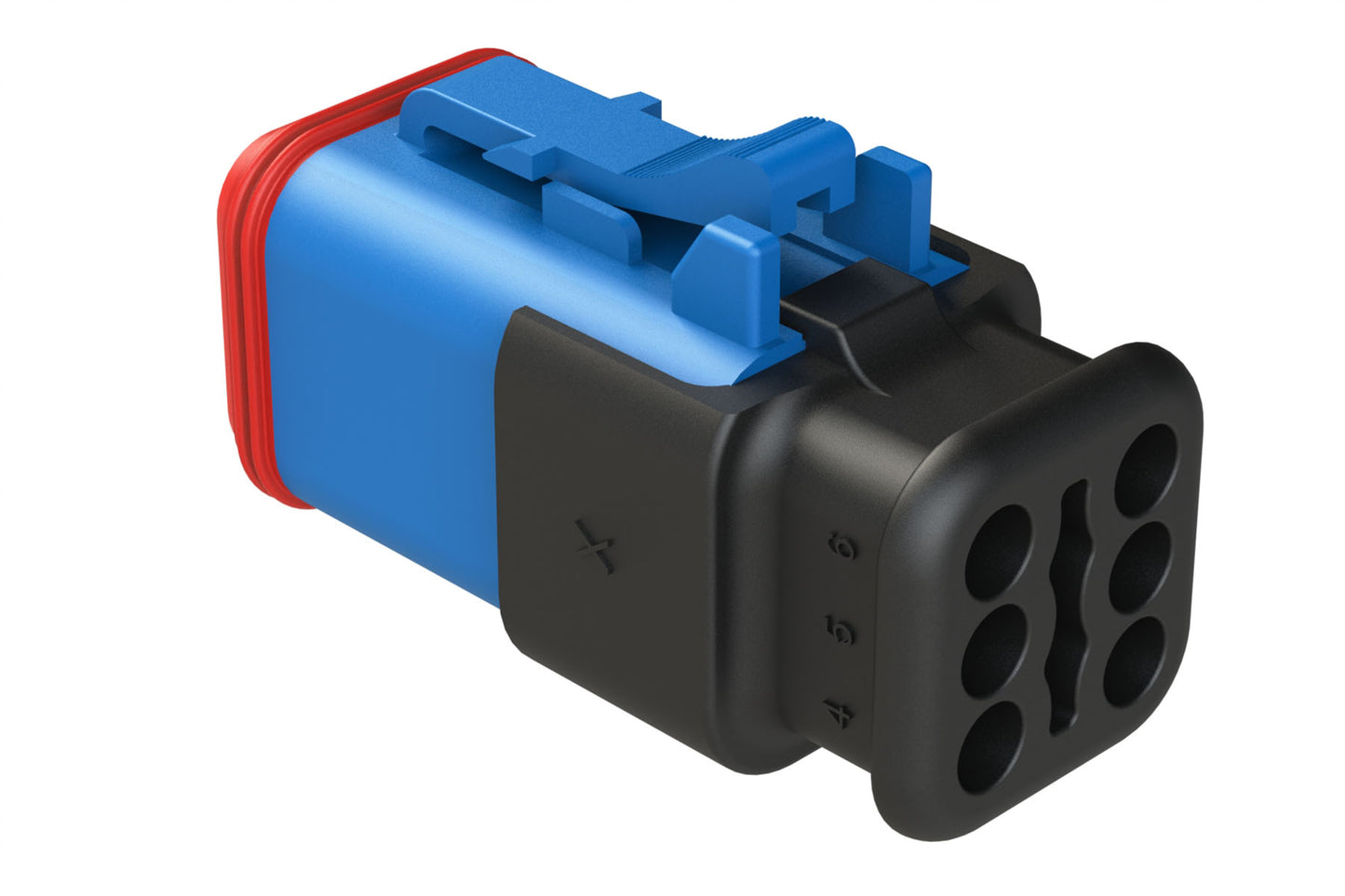 AT06-6S-SR01BLU 6-Way Plug Female Connector with Strain Relief Endcap, Standard Seal, Blue