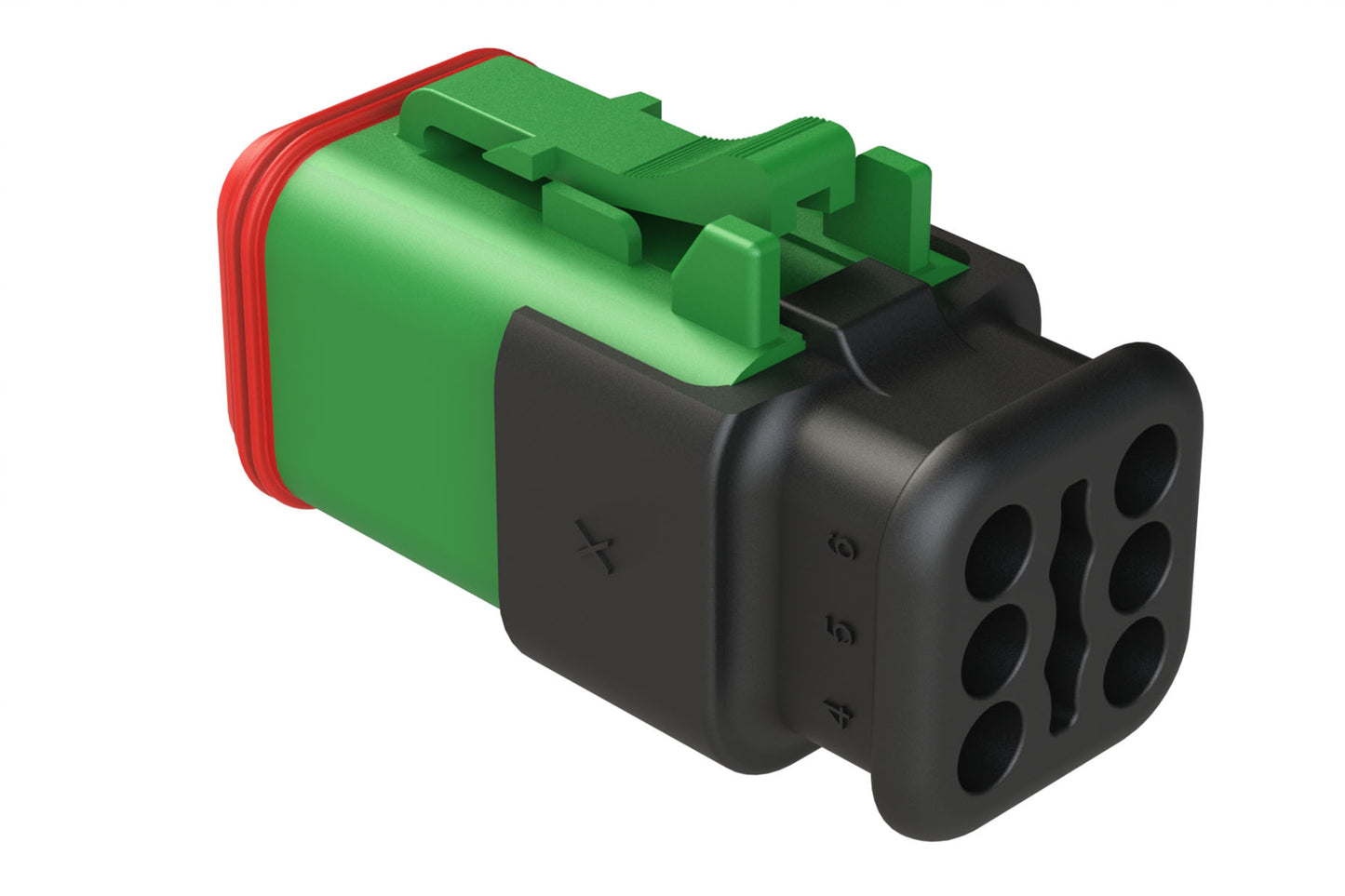 AT06-6S-SR01GRN 6-Way Plug Female Connector with Strain Relief Endcap, Standard Seal, Green