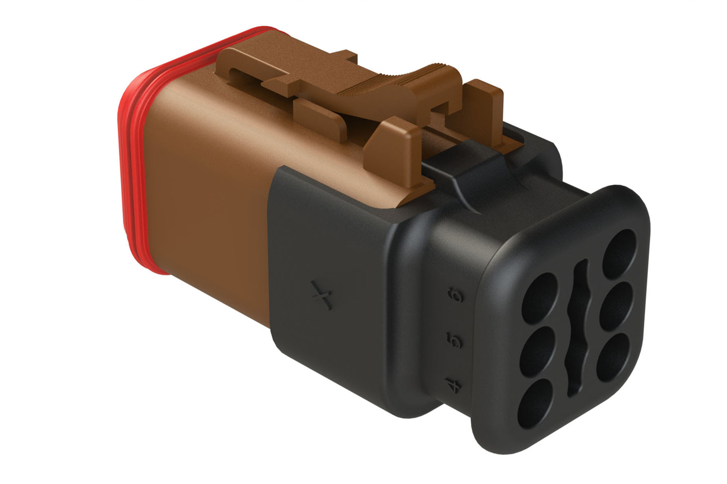 AT06-6S-SR02BRN 6-Way Plug Female Connector with Reduced Diameter Seal, Strain Relief Endcap, Brown