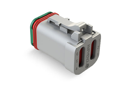 AT06-6S-SS01 6-Way Plug, Female Connector with Solid Rear Grommet and Endcap, Wedgelock included. DT06-6S-C017