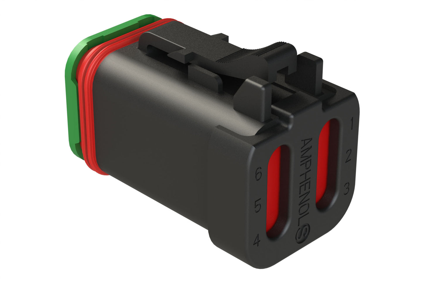 AT06-6S-SS01BLK 6-Way Plug, Female Connector with Solid Rear Grommet and Endcap, Wedgelock included, Black