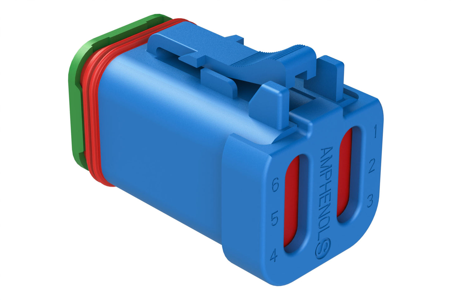AT06-6S-SS01BLU 6-Way Plug, Female Connector with Solid Rear Grommet and Endcap, Wedgelock included, Blue