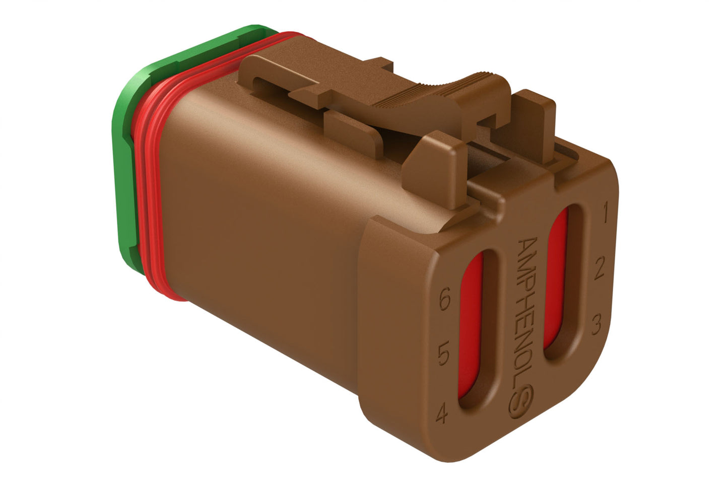 AT06-6S-SS01BRN 6-Way Plug, Female Connector with Solid Rear Grommet and Endcap, Wedgelock included, Brown