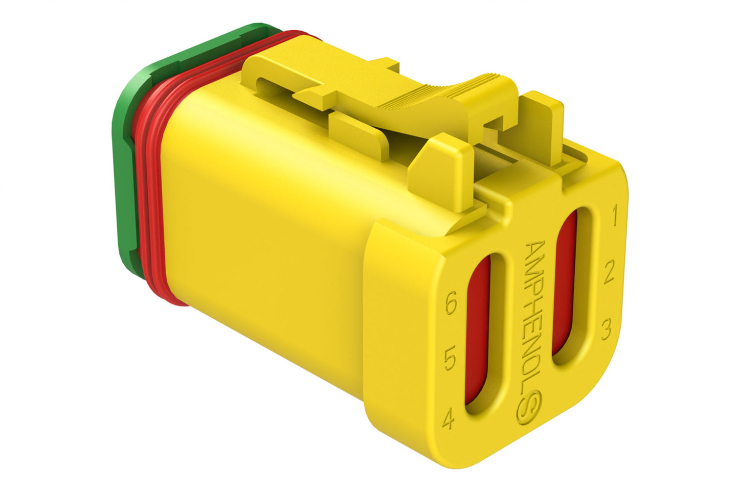 AT06-6S-SS01YEL 6-Way Plug, Female Connector with Solid Rear Grommet and Endcap, Wedgelock included, Yellow