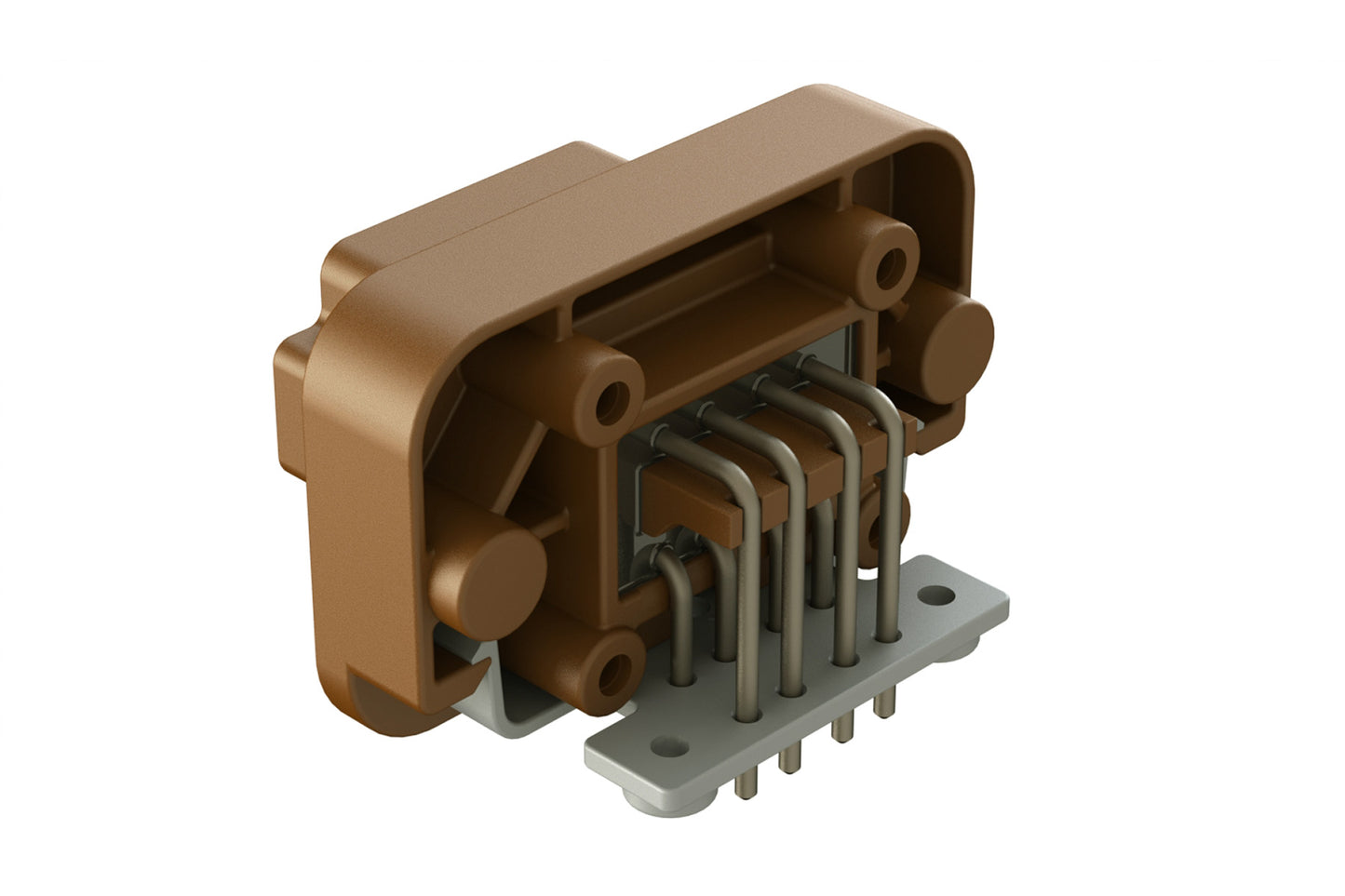 AT13-08PD-BM04 8 Position Right Angle Flange Mount PCB Receptacle, Potted, Brown, Tin Plated Contacts Included. Keyed D