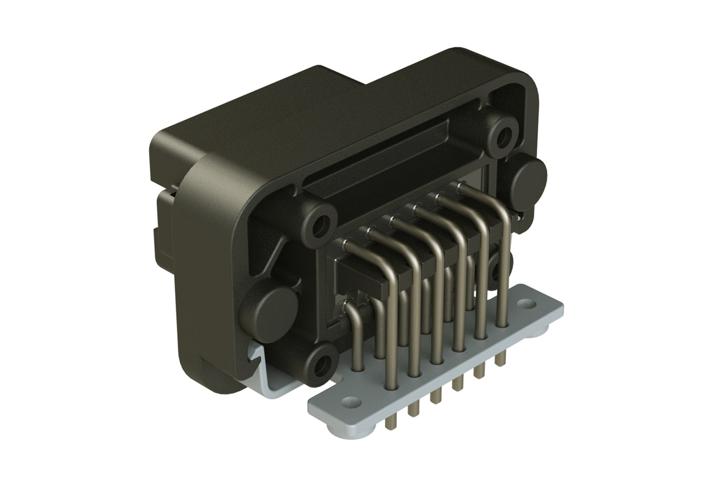 AT13-12PB-BM19 12 Position Right Angle Flange Mount PCB Receptacle, Potted, Black, Tin Plated Contacts Included. Keyed B