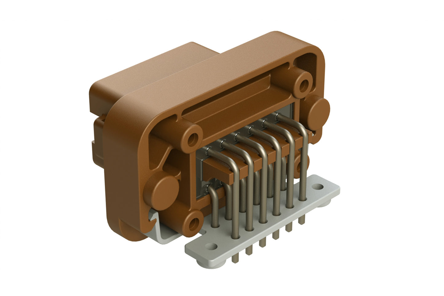 AT13-12PD-BM19 12 Position Right Angle Flange Mount PCB Receptacle, Potted, Brown, Tin Plated Contacts Included. Keyed D, Extended Length Shroud