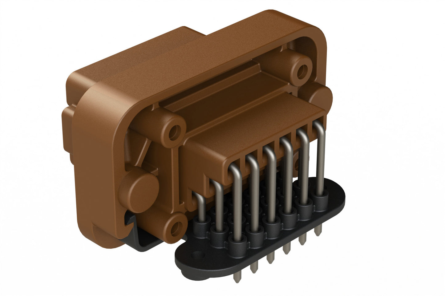 AT13-18PD-BM04BN 18 Position, Right Angle Flange Mount PCB Receptacle, Tin Plated Contacts Included, Potted, Keyed D, Brown