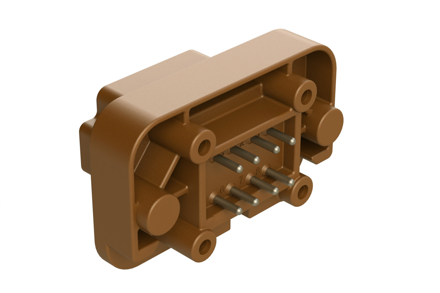 AT15-08PD-BM03 8 Position Flange Mount PCB Receptacle, Brown, Tin Plated Contacts Included. Keyed D. DT15-08PD