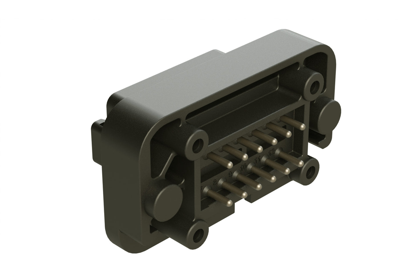 AT15-12PB-BM03 12 Position Flange Mount PCB Receptacle, Black, Tin Plated Contacts Included. Keyed B. DT15-12PB
