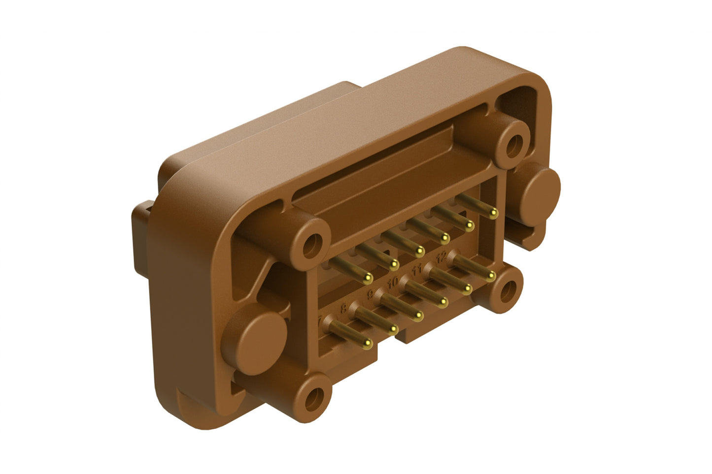 AT15-12PD-BM01 12 Position Flange Mount PCB Receptacle, Brown, Gold Plated Contacts Included. Keyed D. DT15-12PD-G003