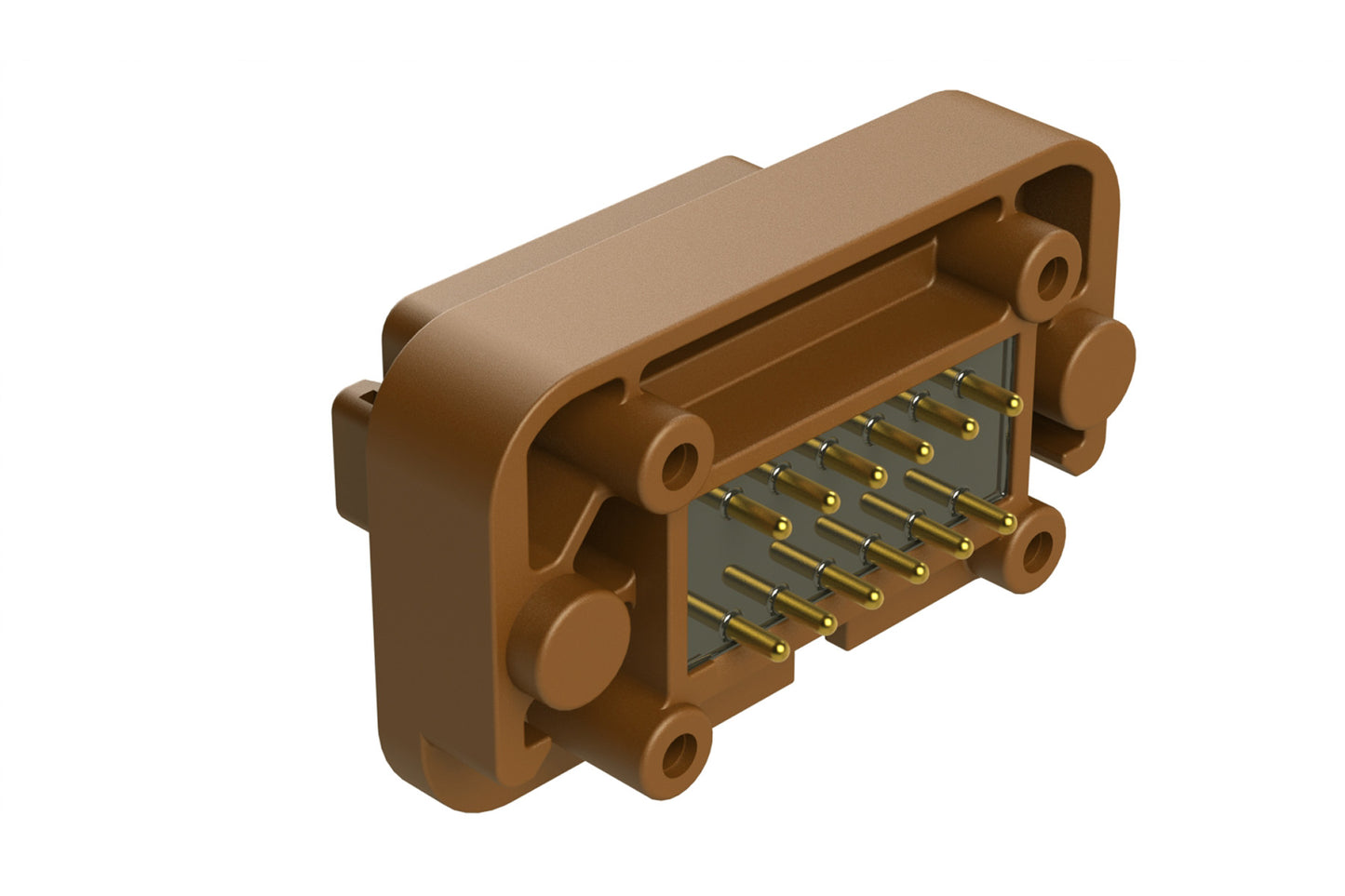 AT15-12PD-BM02 12 Position Flange Mount PCB Receptacle, Potted, Brown, Gold Plated Contacts Included. Keyed D