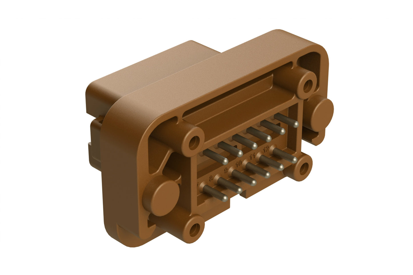 AT15-12PD-BM16 12 Position Flange Mount PCB Receptacle, Brown, Tin Plated Contacts Included. Keyed D. DT15-12PD-B016