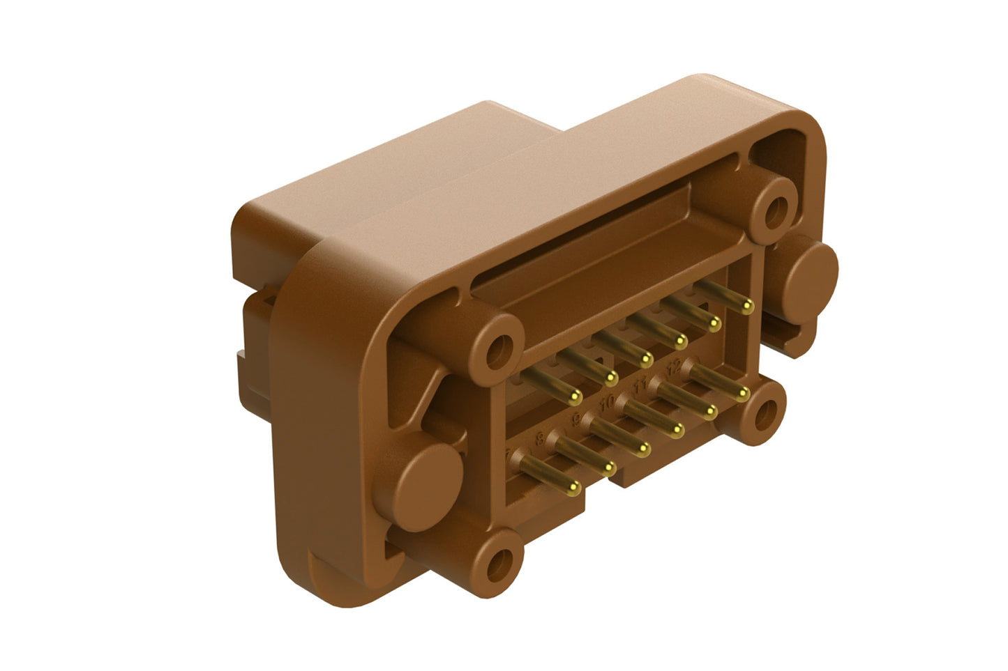 AT15-12PD-BM18 12 Position Flange Mount PCB Receptacle, Brown, Gold Plated Contacts Included. Keyed D