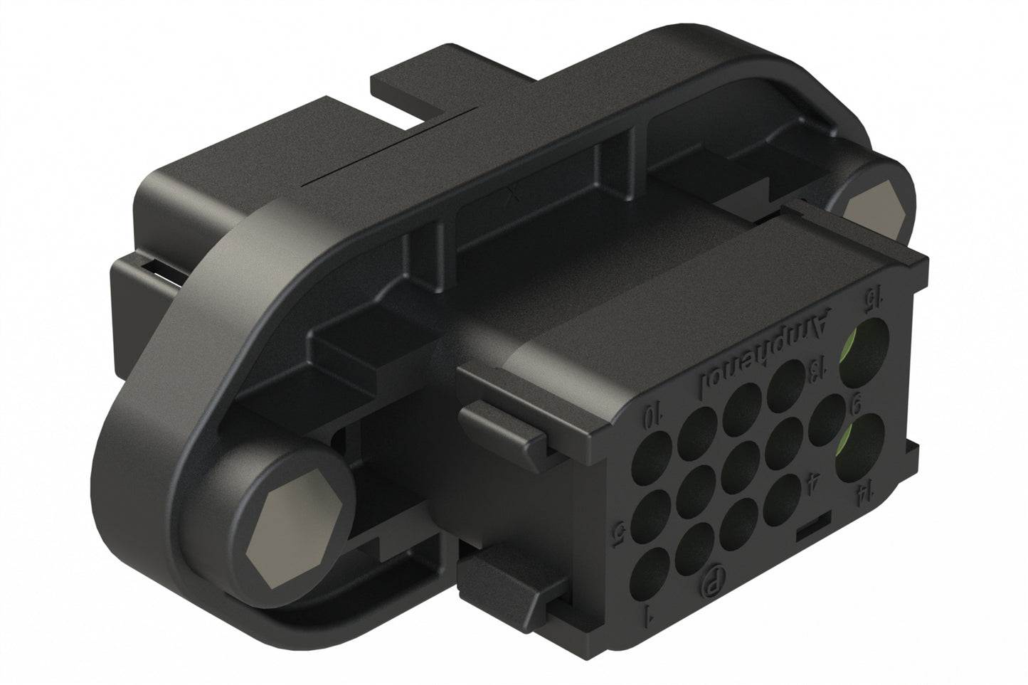 AT16-15PB-PM11 15 Position Panel Mount Receptacle with Flange and End Cap, Pin, Keyed B, Reduced Diameter Seal, Black