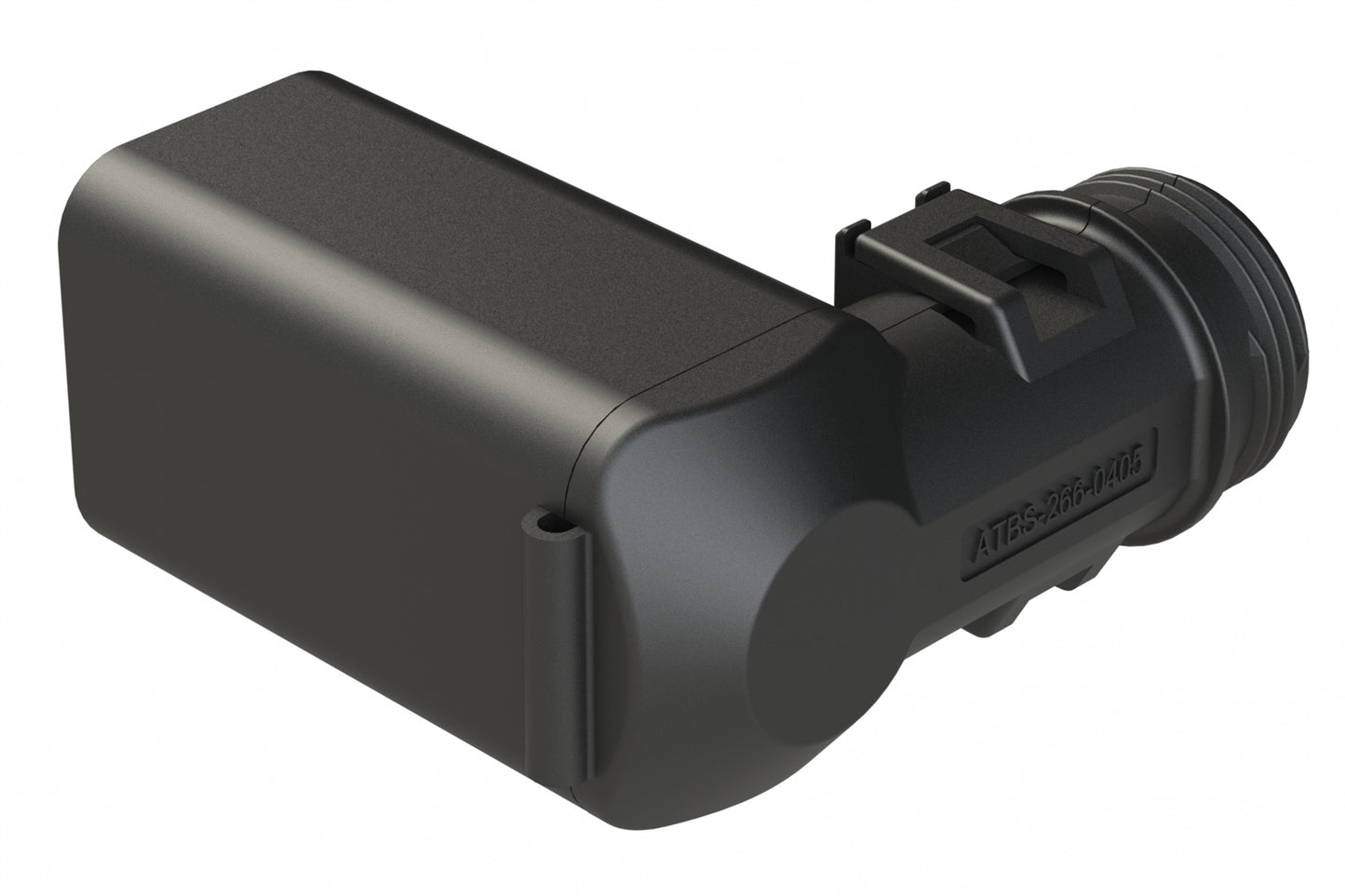 ATBS-242-0605 Backshell for 6 Position Receptacles, 90°. Cable Exit Designed for Corrugated Tube NW 8.5,10,13. Enhanced Dovetail for Mounting Clips