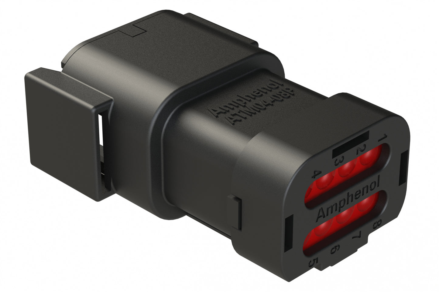 ATM04-08PA-SF1BK 8 Position Receptacle, Pin, Keyed A, Snap-Fit End Cap, Black. DTM04-08PA-E005