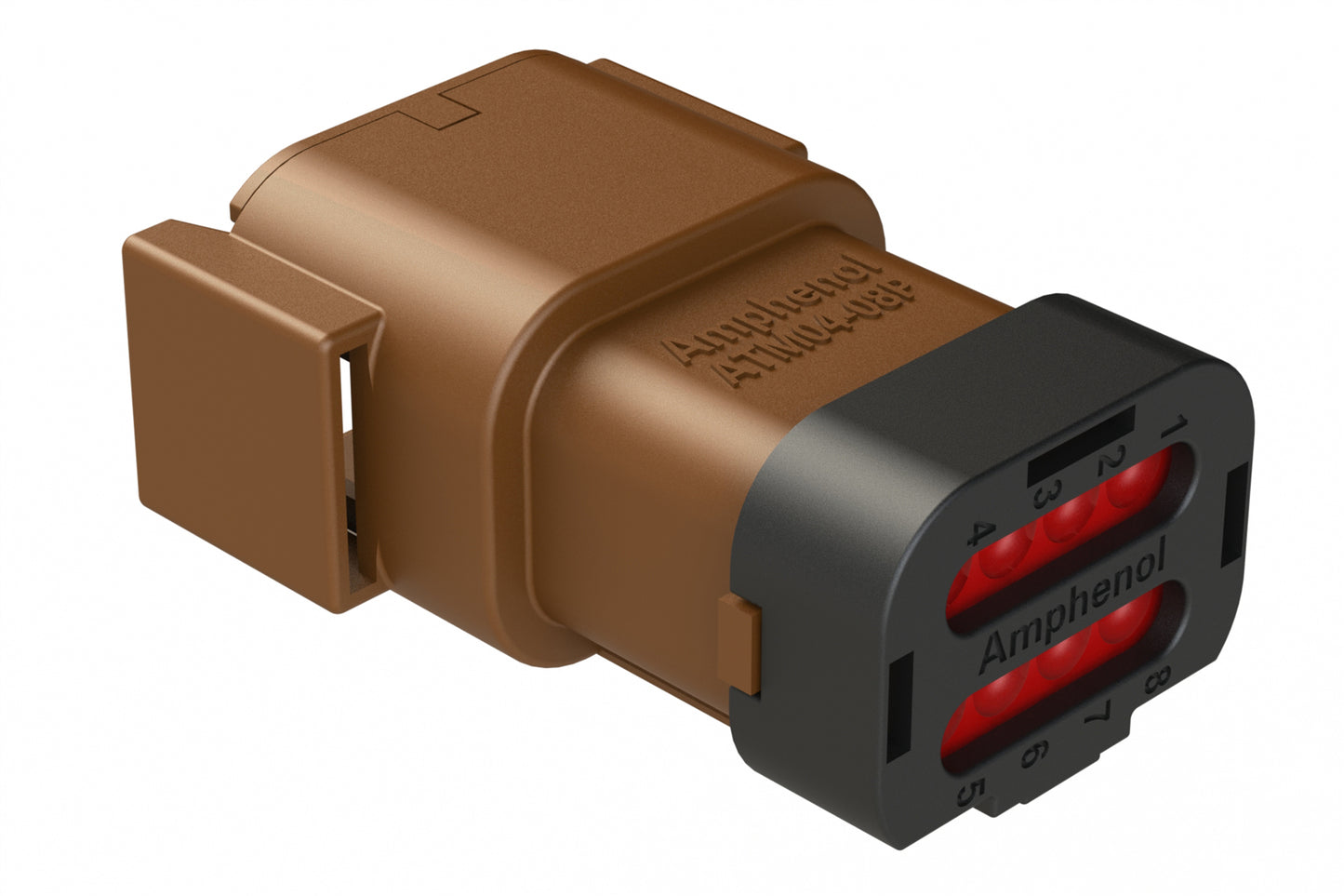 ATM04-08PD-SF1BN 8 Position Receptacle, Pin, Keyed D, Snap-Fit End Cap, Brown. DTM04-08PD-E003