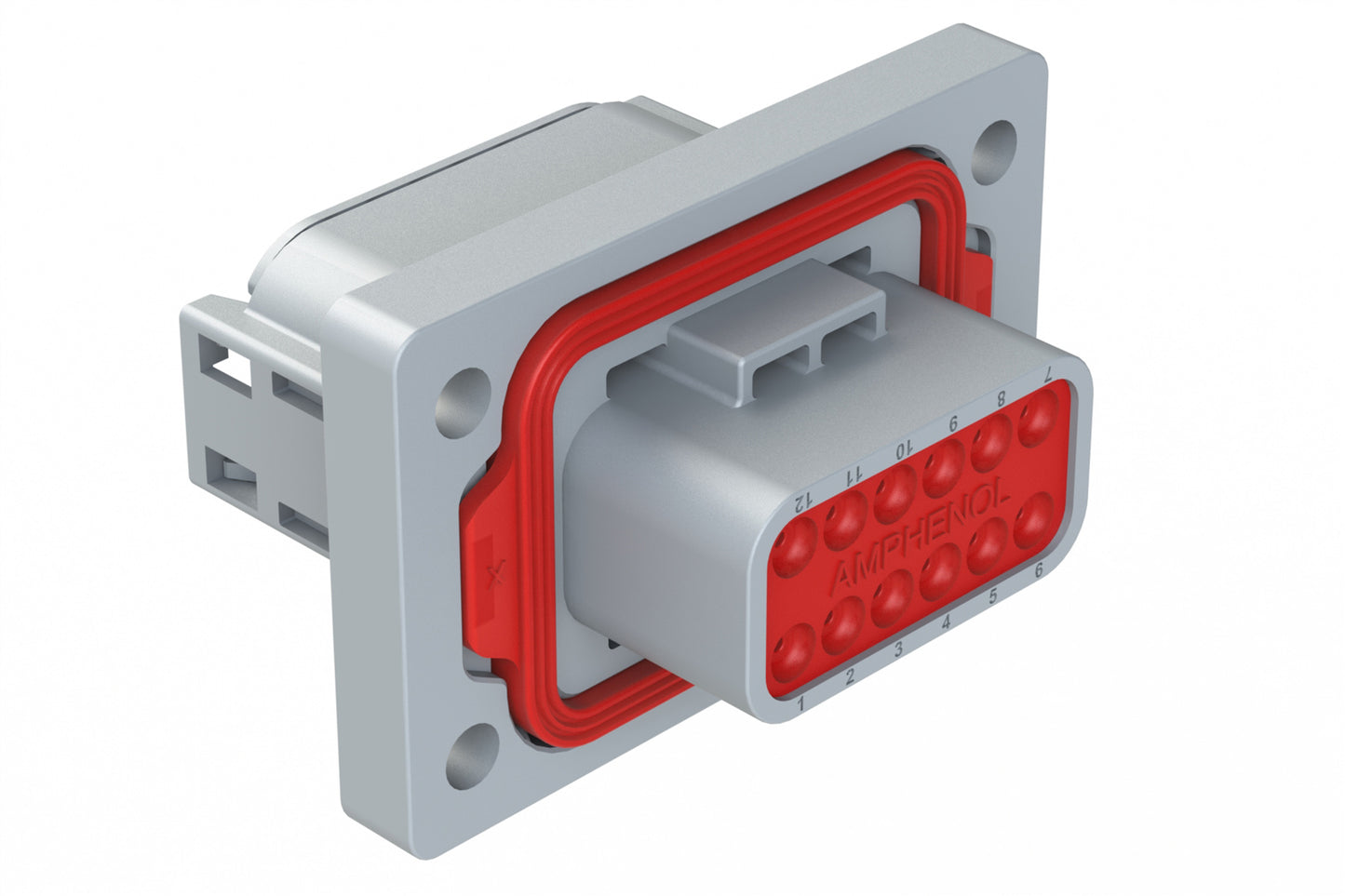 ATM04-12PA-PM31 12 Position Panel Mount Receptacle, Pin, Front Mount, 4 Hole Flange, Keyed A, Grey. 1-2303064-1
