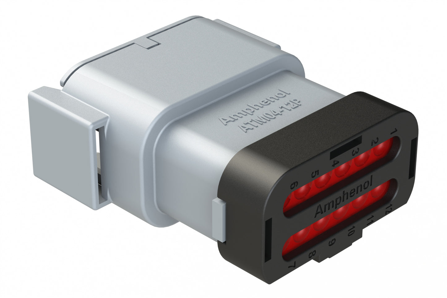 ATM04-12PA-SF1GY 12 Position Receptacle, Pin, Keyed A, Snap-Fit End Cap, Grey. DTM04-12PA-E003