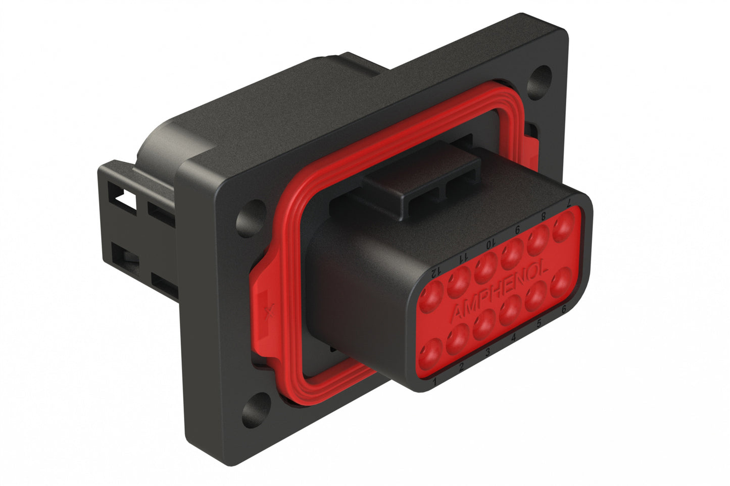 ATM04-12PB-PM31 12 Position Panel Mount Receptacle, Pin, Front Mount, 4 Hole Flange, Keyed B, Black. 1-2303064-2