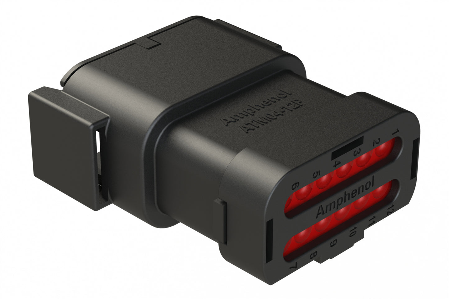 ATM04-12PB-SF1BK 12 Position Receptacle, Pin, Keyed B, Snap-Fit End Cap, Black. DTM04-12PB-E003