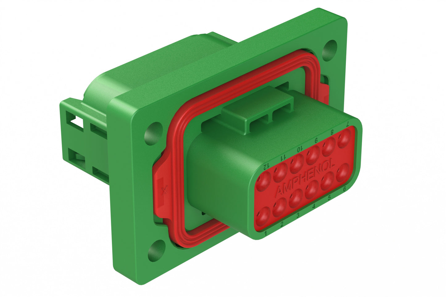 ATM04-12PC-PM31 12 Position Panel Mount Receptacle, Pin, Front Mount, 4 Hole Flange, Keyed C, Green. 1-2303064-3