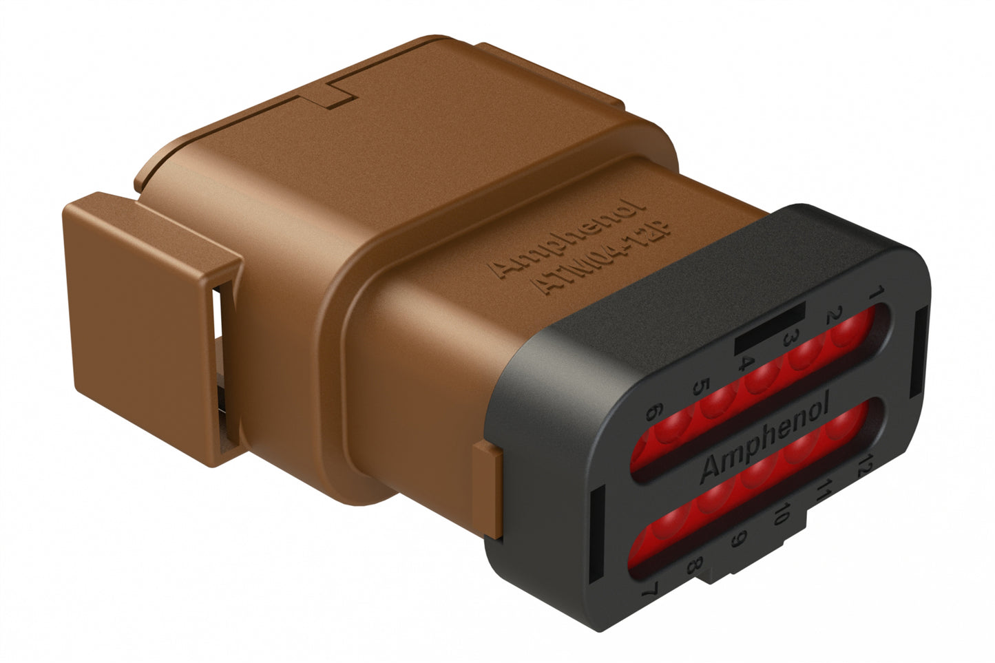 ATM04-12PD-SF1BN 12 Position Receptacle, Pin, Keyed D, Snap-Fit End Cap, Brown. DTM04-12PD-E003