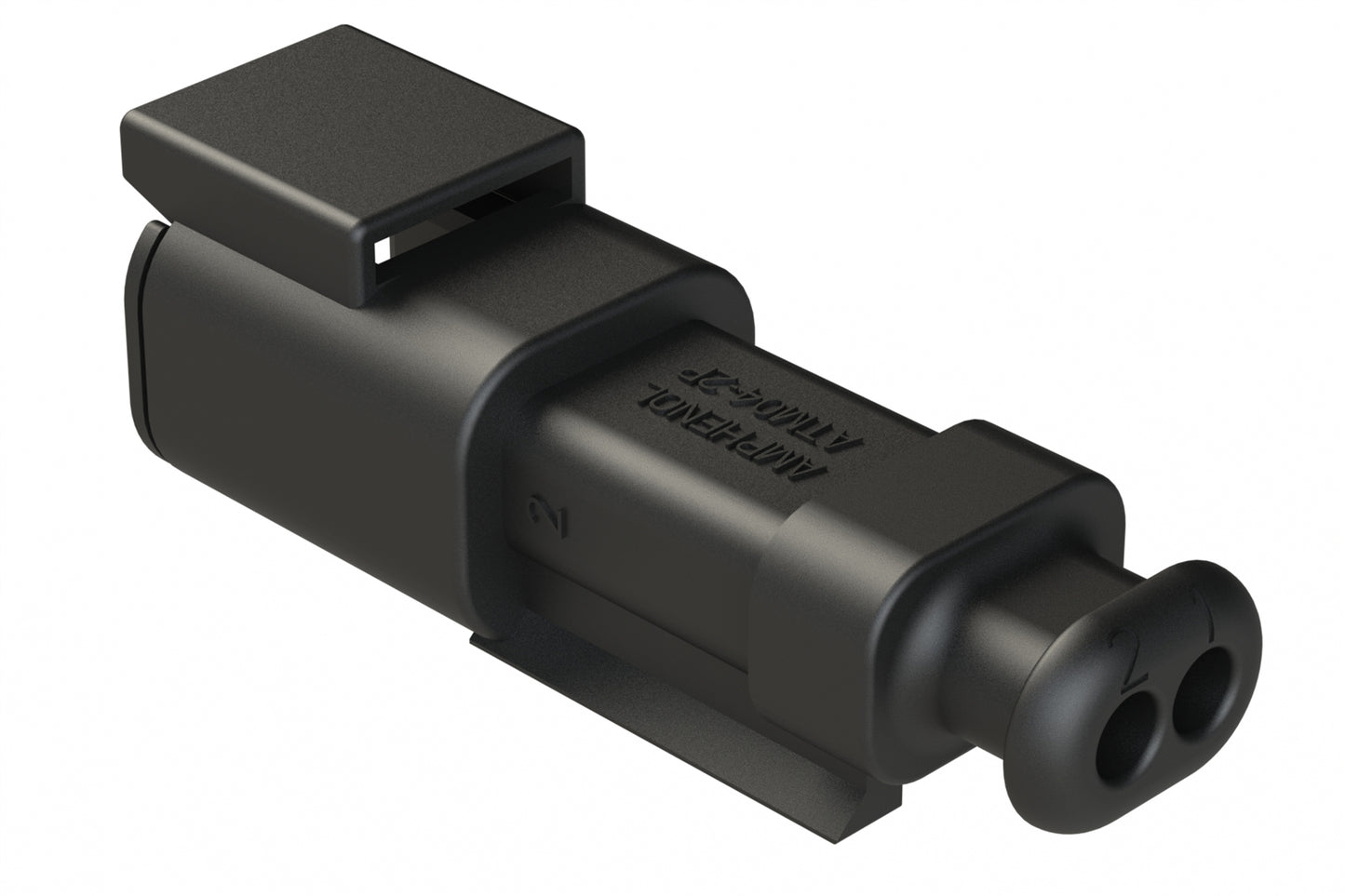 ATM04-2P-SR01BK 2 Position, Receptacle, Pin, Standard Diameter Rear Seal (Red), SR01 Strain Relief, Black Body (Requires Wedgelock AWM-2P.). DTM04-2P-EE03