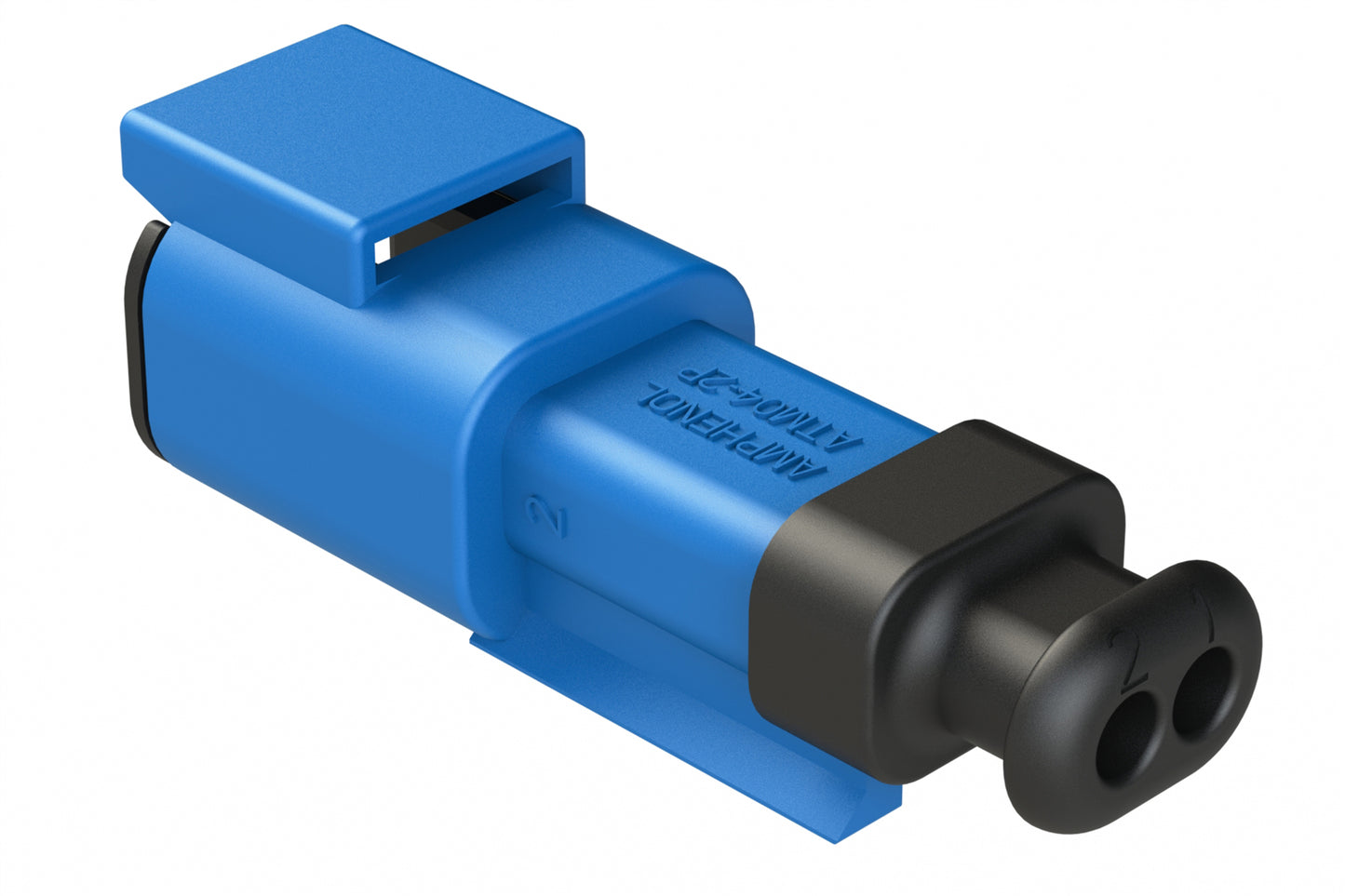 ATM04-2P-SR01BL 2 Position, Receptacle, Pin, Standard Diameter Rear Seal (Red), SR01 Strain Relief, Blue Body (Requires Wedgelock AWM-2P.)