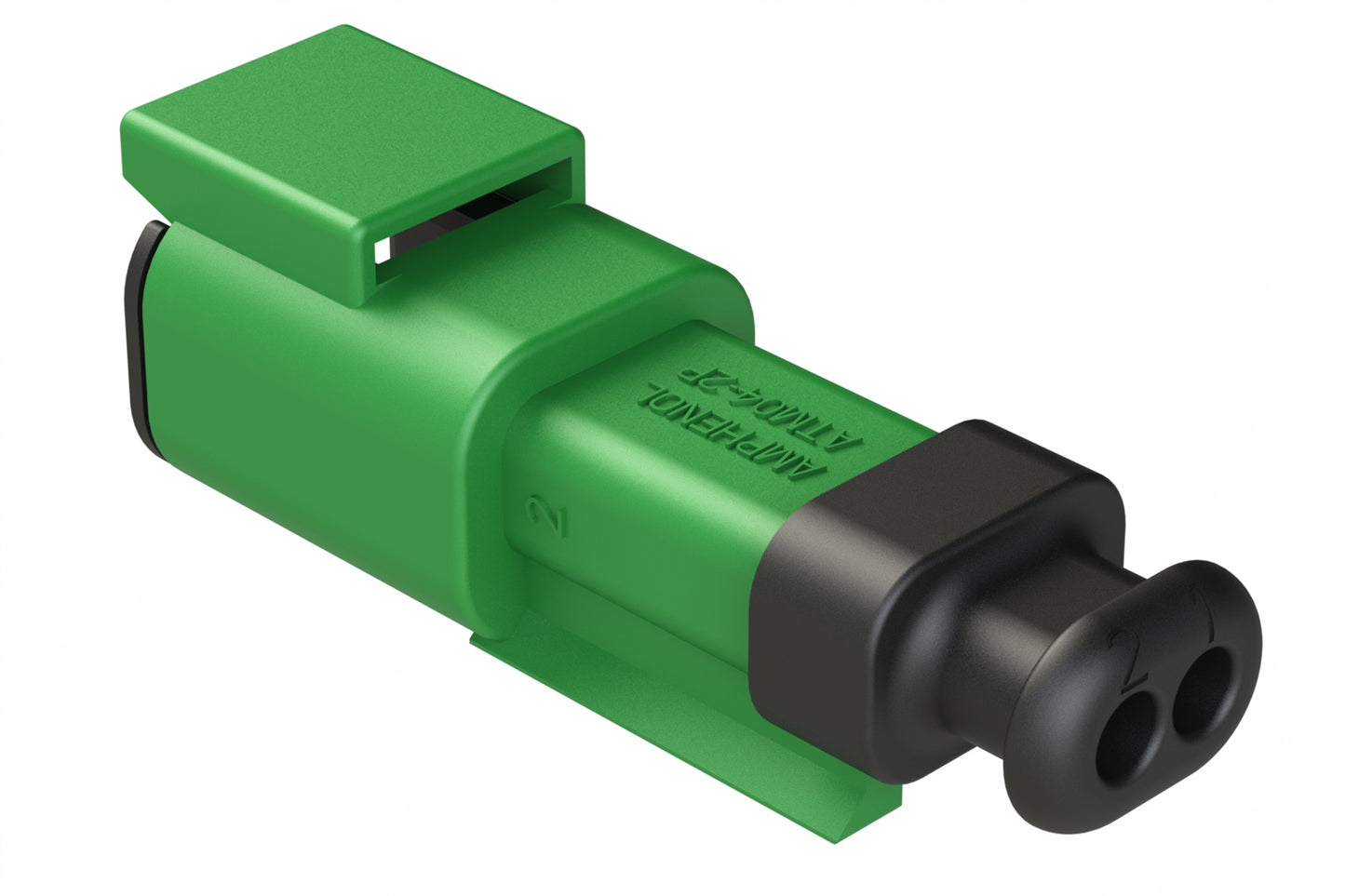 ATM04-2P-SR01GN 2 Position, Receptacle, Pin, Standard Diameter Rear Seal (Red), SR01 Strain Relief, Green Body (Requires Wedgelock AWM-2P.)