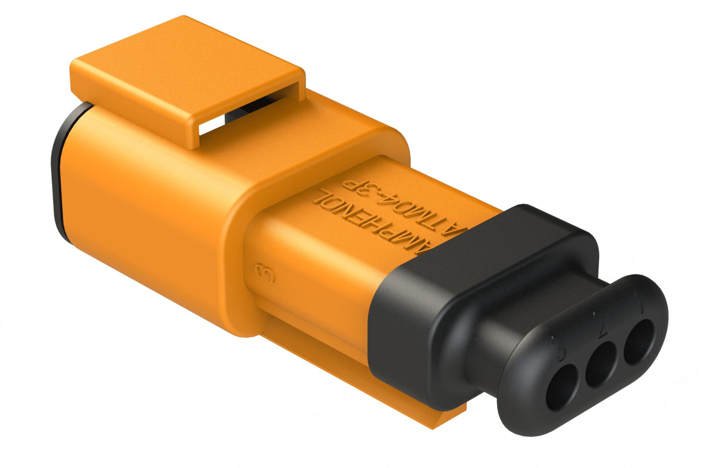 ATM04-3P-SR01OR 3 Position, Receptacle, Pin, Standard Diameter Rear Seal (Red), SR01 Strain Relief, Green Body (Requires Wedgelock AWM-3P.)