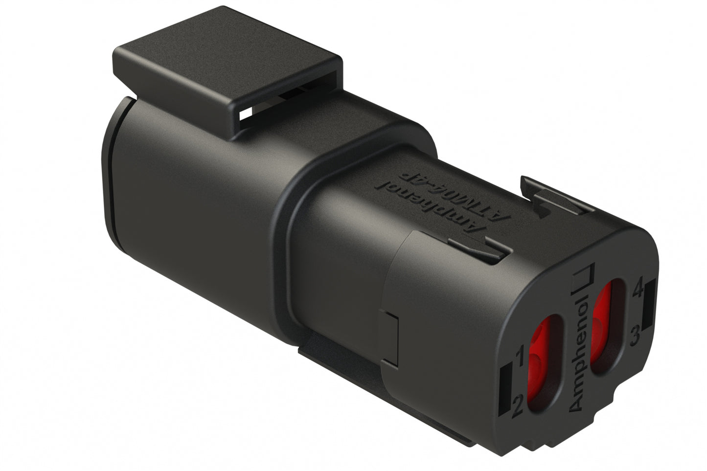 ATM04-4P-SF01BLK 4 Position Receptacle, Pin, Snap-Fit End Cap, Black. DTM04-4P-E005