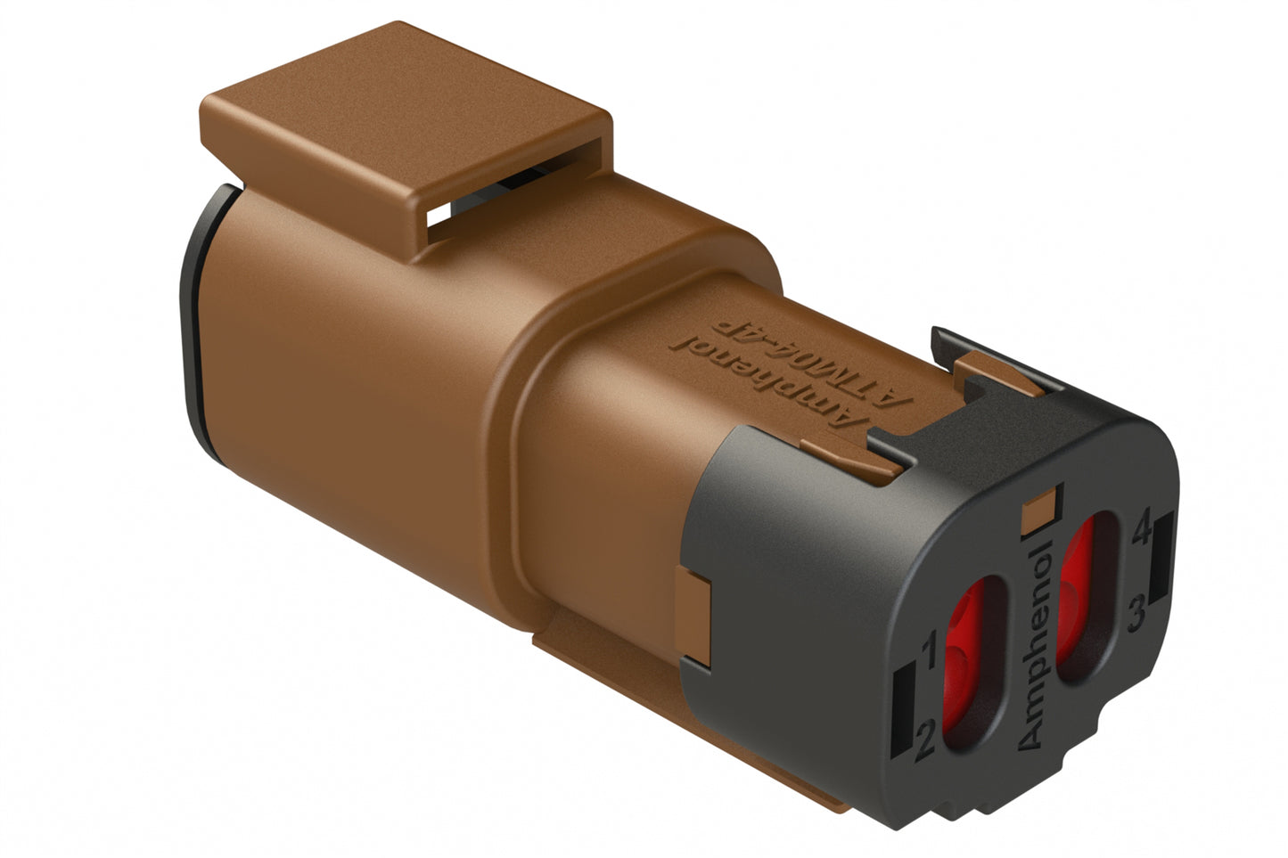 ATM04-4P-SF01BRN 4 Position Receptacle, Pin, Snap-Fit End Cap, Brown
