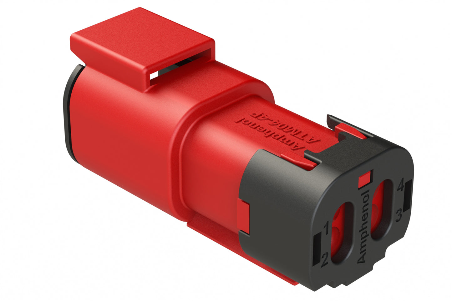 ATM04-4P-SF01RED 4 Position Receptacle, Pin, Snap-Fit End Cap, Red