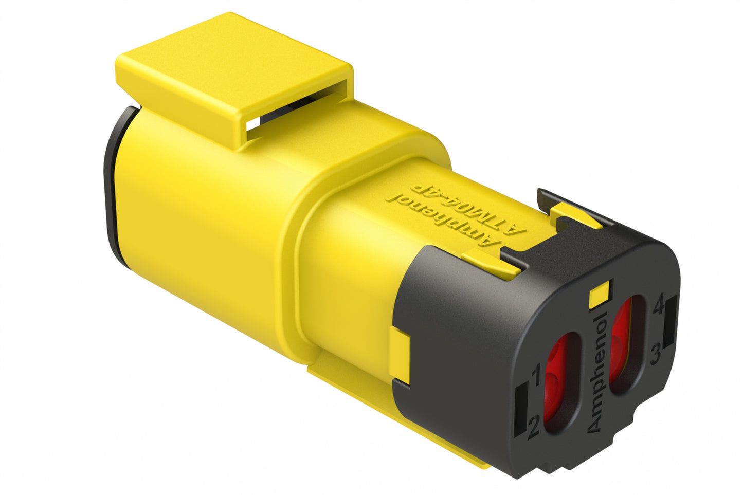 ATM04-4P-SF01YEL 4 Position Receptacle, Pin, Snap-Fit End Cap, Yellow