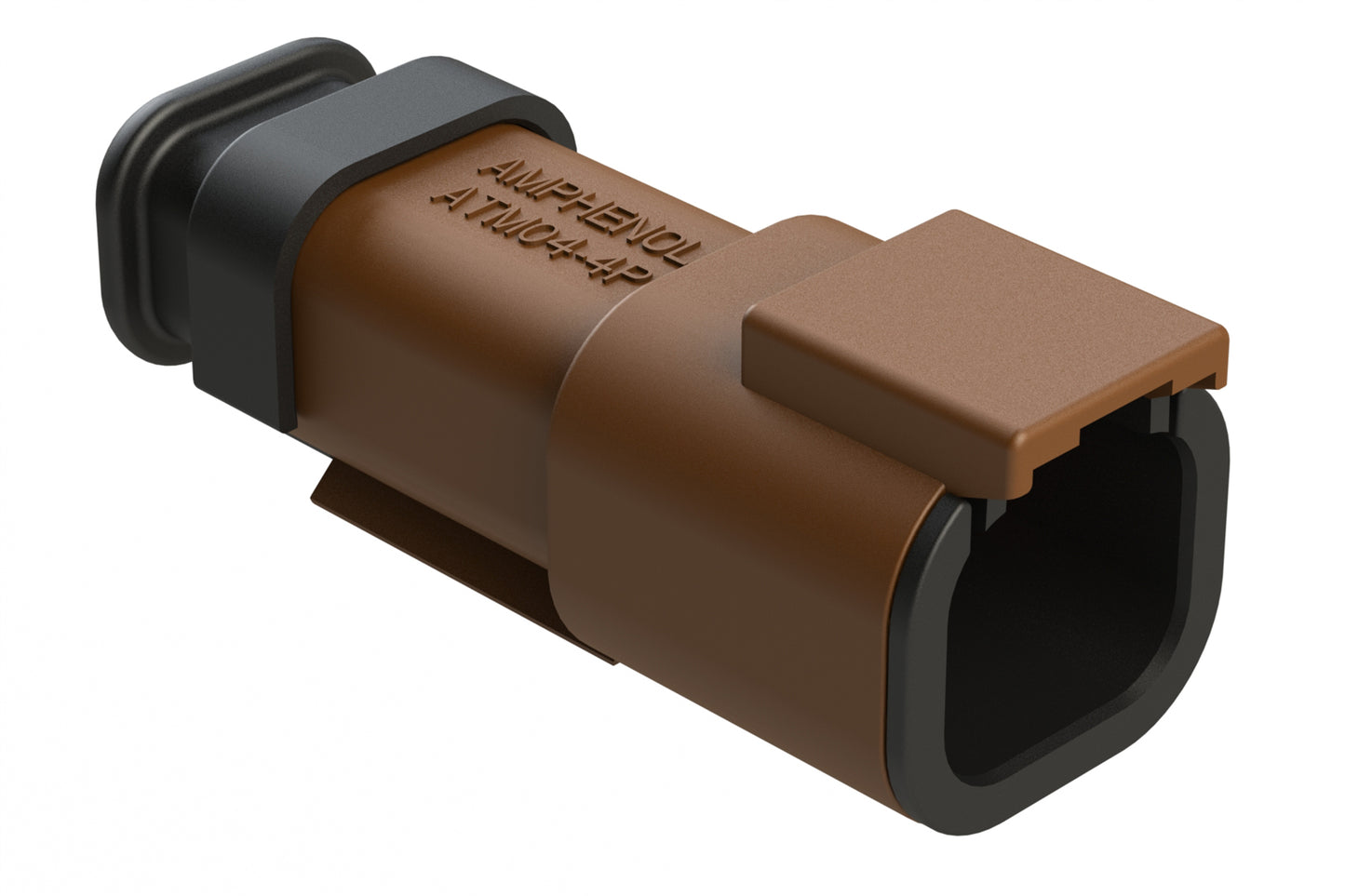 ATM04-4P-SR01BN 4 Position, Receptacle, Pin, Standard Diameter Rear Seal (Red), SR01 Strain Relief, Brown Body (Requires Wedgelock AWM-4P.)