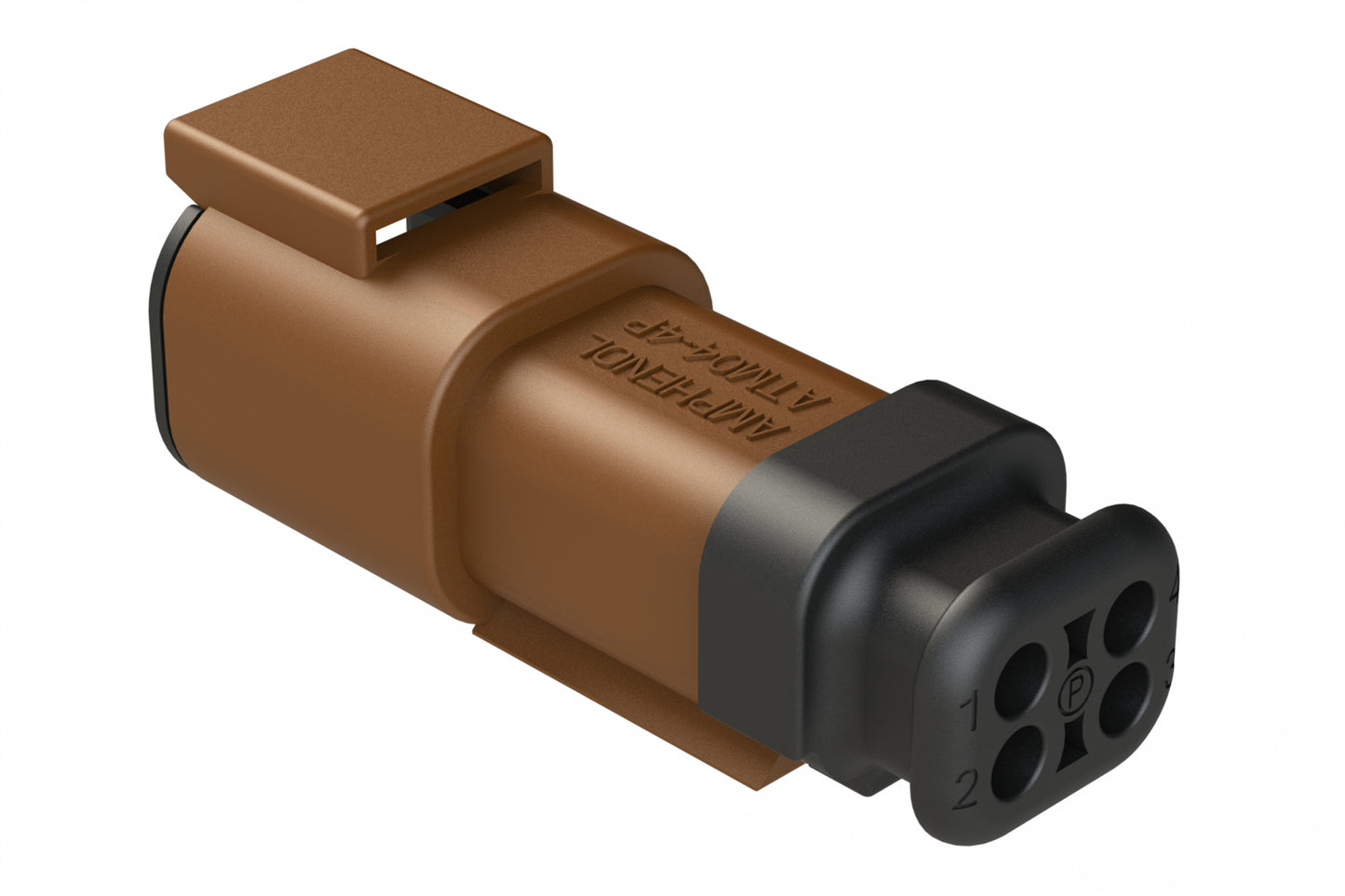 ATM04-4P-SR01BN 4 Position, Receptacle, Pin, Standard Diameter Rear Seal (Red), SR01 Strain Relief, Brown Body (Requires Wedgelock AWM-4P.)