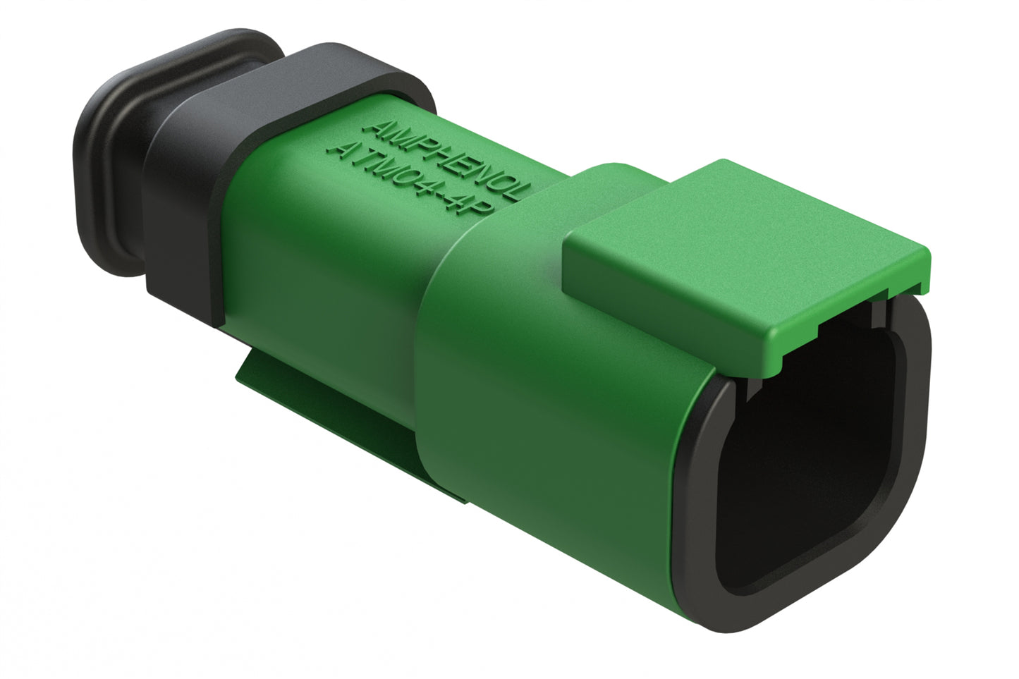 ATM04-4P-SR01GN 4 Position, Receptacle, Pin, Standard Diameter Rear Seal (Red), SR01 Strain Relief, Green Body (Requires Wedgelock AWM-4P.)