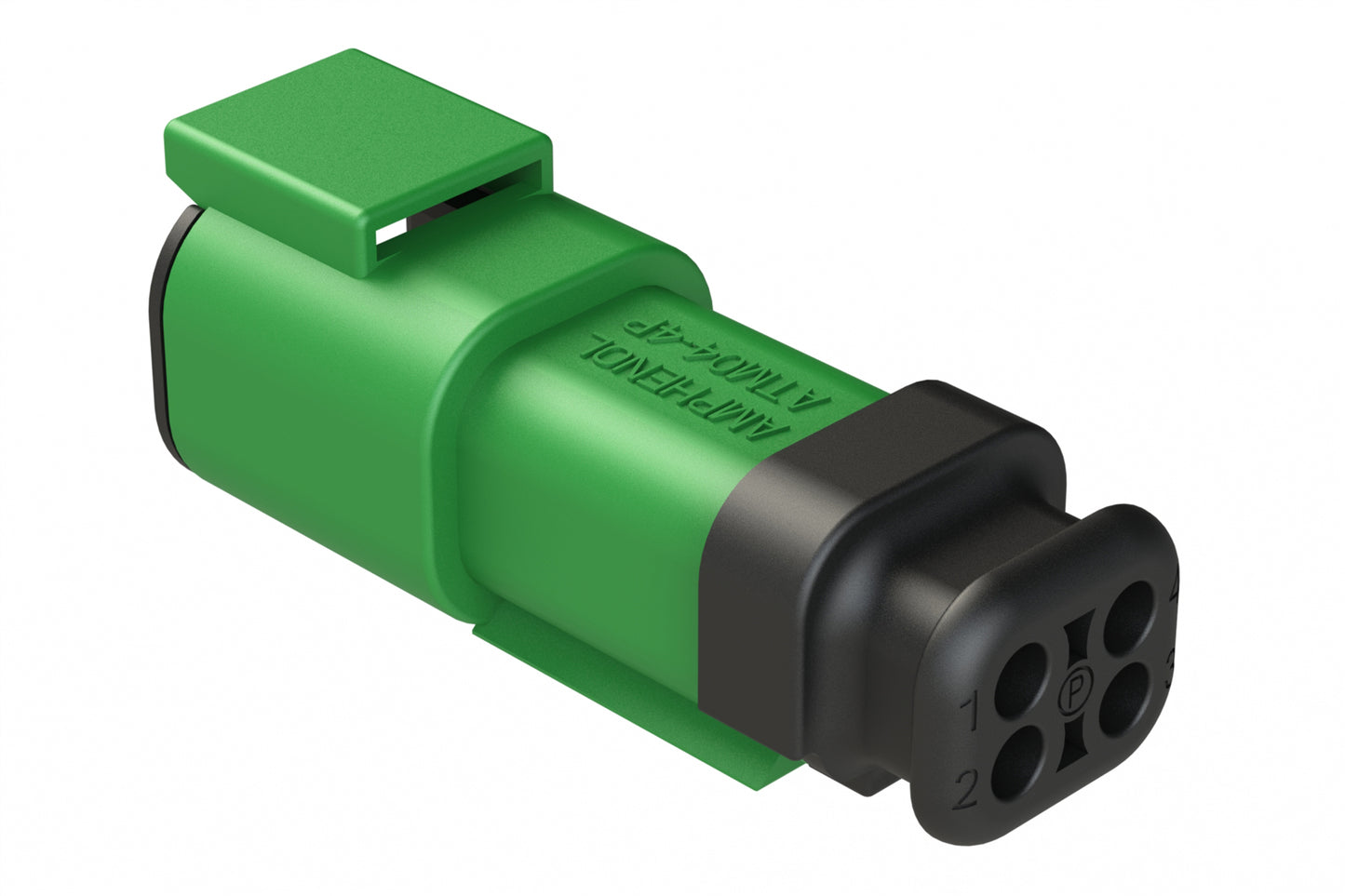 ATM04-4P-SR01GN 4 Position, Receptacle, Pin, Standard Diameter Rear Seal (Red), SR01 Strain Relief, Green Body (Requires Wedgelock AWM-4P.)